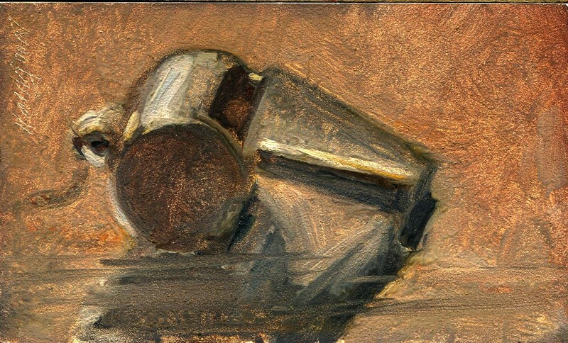 Mom’s Whistle 3×5 in. Oil on gesso hardboard archival panel Hall Groat Sr.