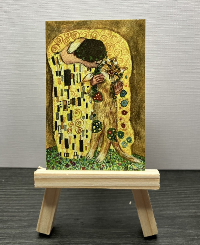 ACEO Limited Edition Print ‘The Kiss’ Cat Parody Gustav Klimt Art Card Signed