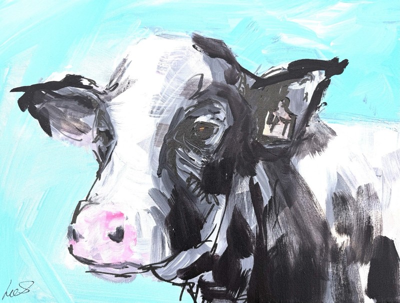 SAMATOWIC Cow 12x16 Abstract Expressionism Colorful Signed Original Fine Art 596 gallery