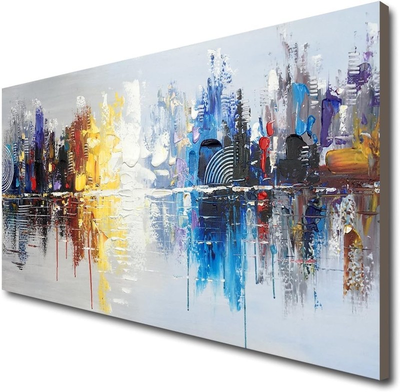 Cityscape Modern Oil Painting on Canvas Reflection Abstract Wall Art Decor (48 x gallery