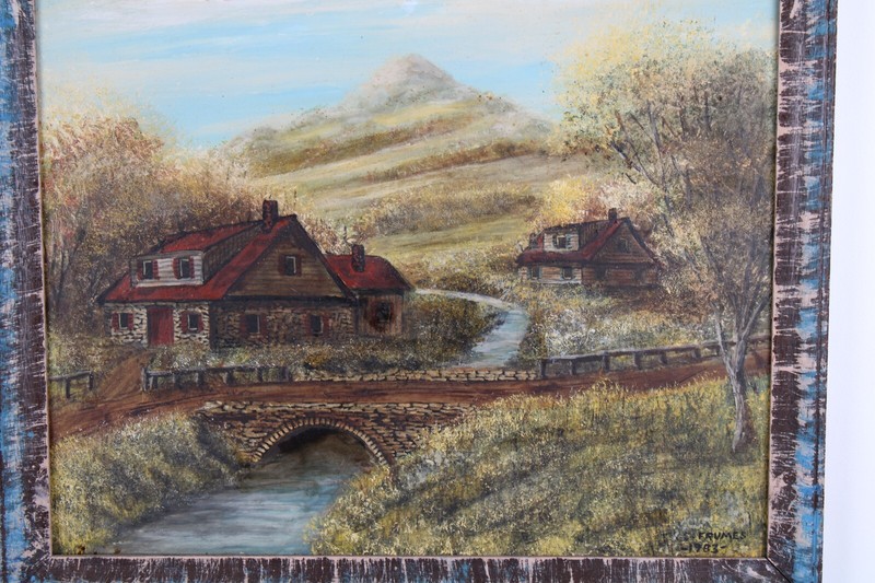 Vintage Homestead Oil Painting On Masonite Joseph Charles Frumes 1983 gallery