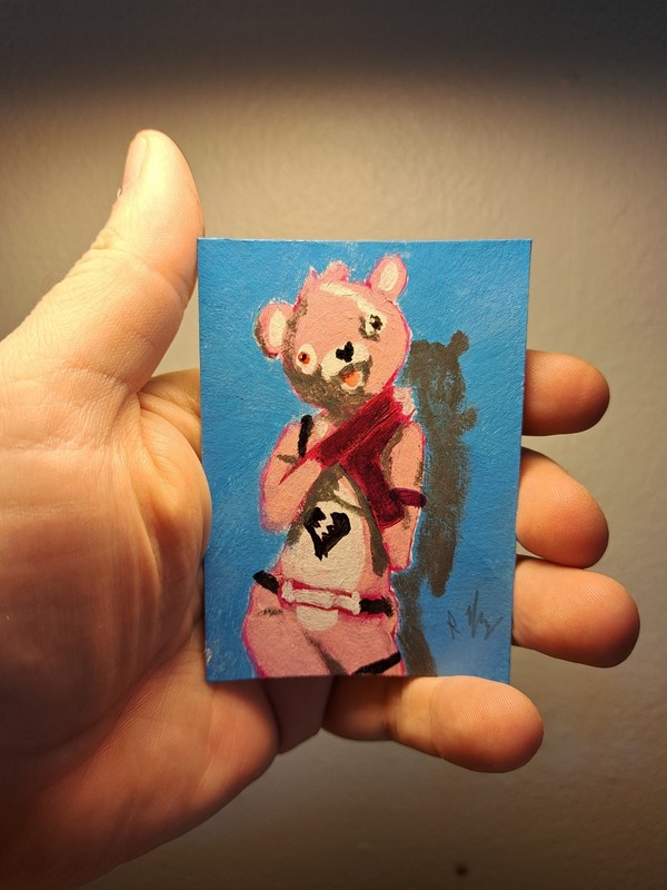 aceo original artcard acrylics «Cuddle Team Leader» (OOAK) ATC 1/1 Limit signed