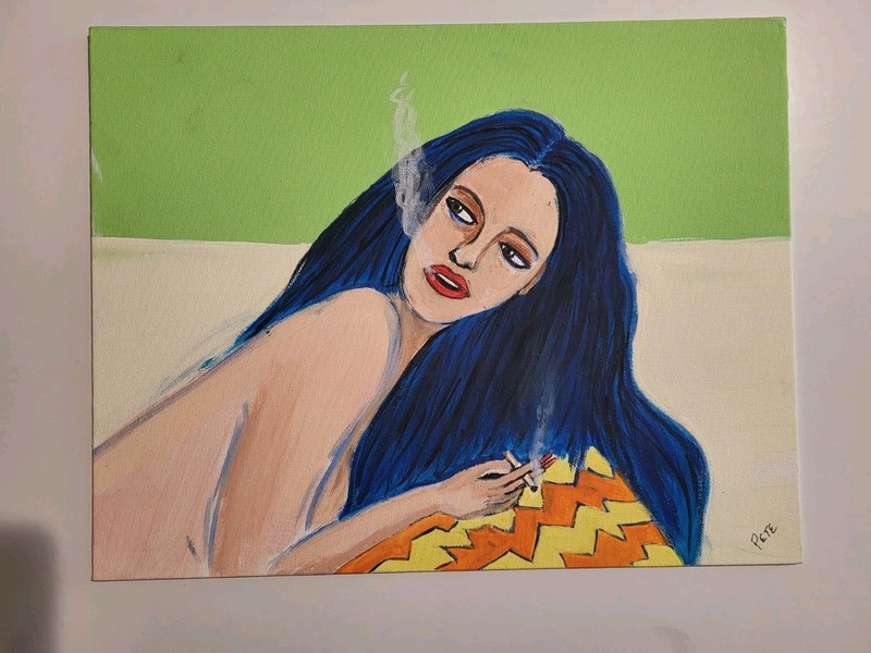 Woman Smoking Painting On 14×11 Canvas Board By Pete Lenox