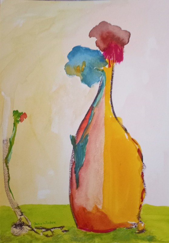 Art Free Shipping-Original Painting "Flowers Communicating" imagination 10x7"JW gallery
