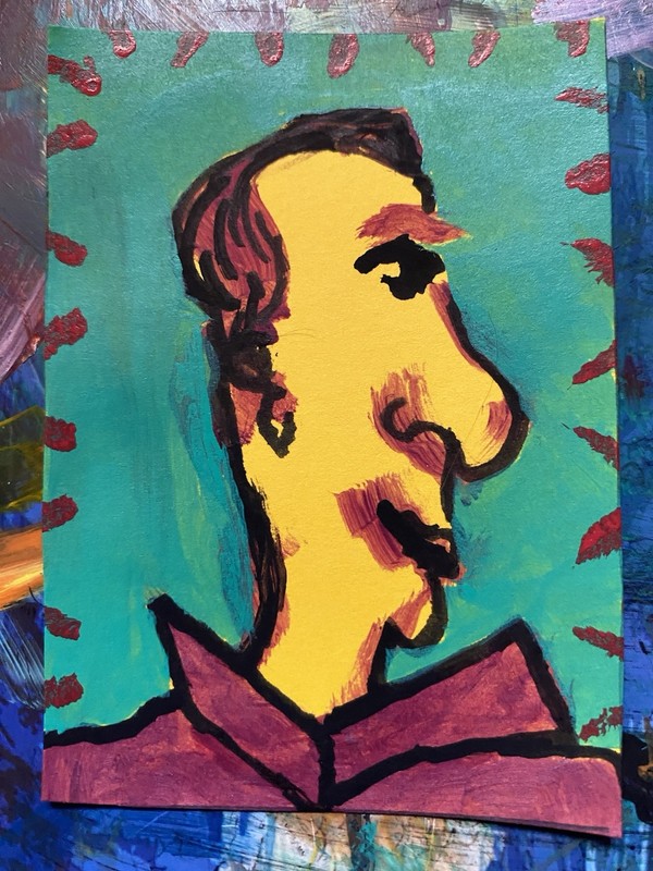 ACEO art card “Adrian Belew in the Abstract» Acrylic on Paper Painting Signed
