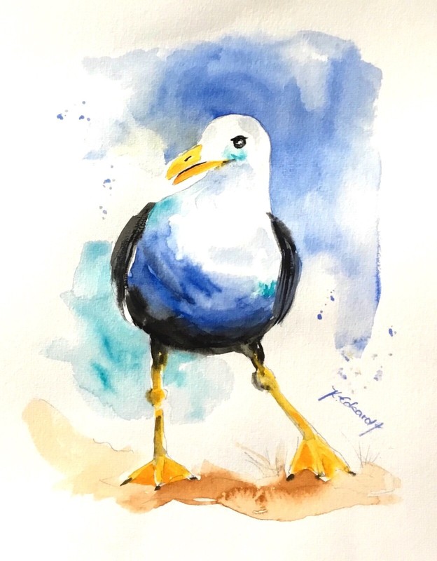 watercolour original gull handmade 24×30 cm North Sea sea seagull seagull nr 3