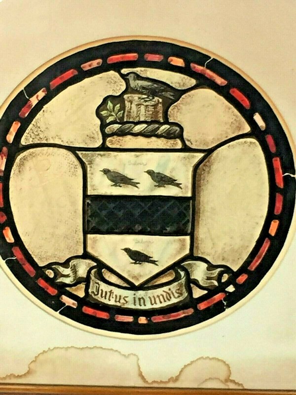 No2 ANTQ 18 -19th C BRITISH ENGLISH PAINTED ON PAPER PAINTING FAMILY COAT EMBLEM