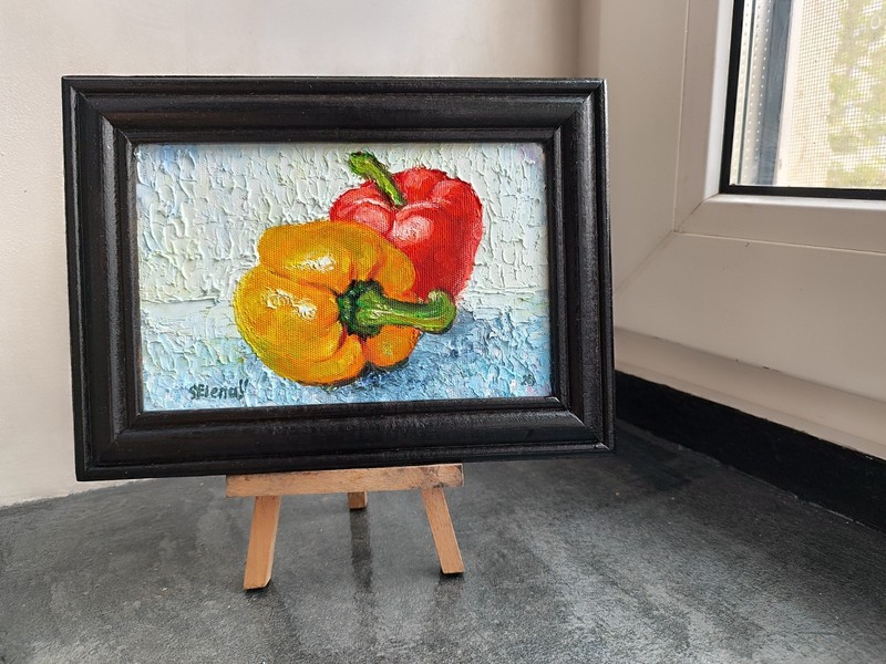 Bell Pepper Oil Painting Original Still Life Kitchen Wall Art Decor Gift