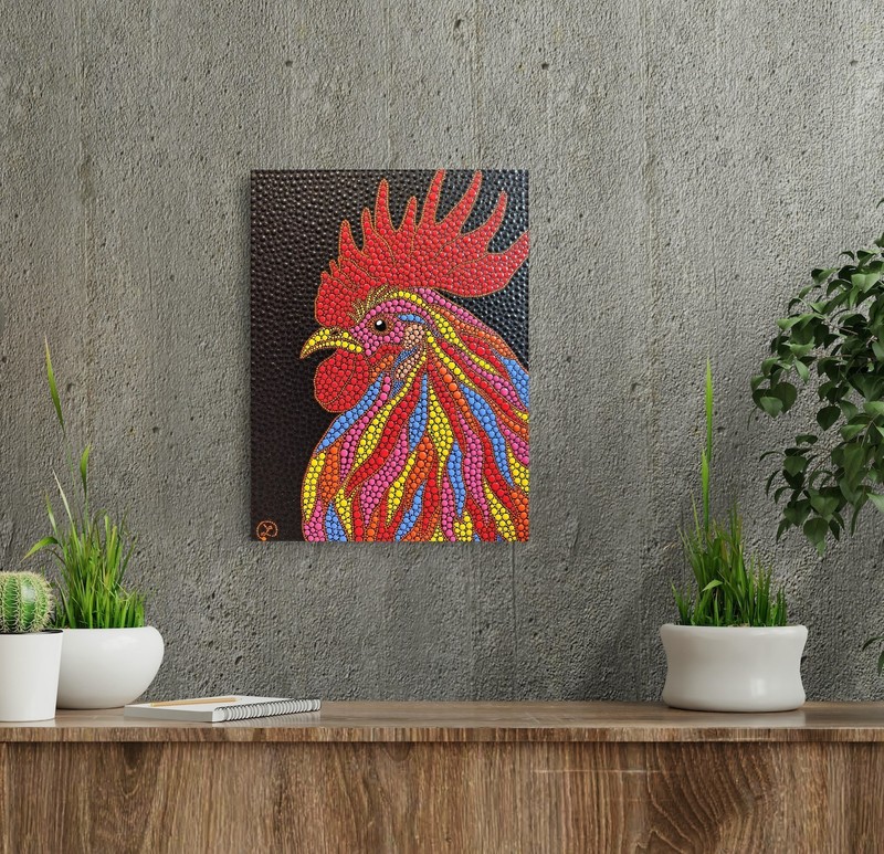 Red Rooster Original Painting Kitchen Boho Folk Decor Farm Animals Art Chicken gallery