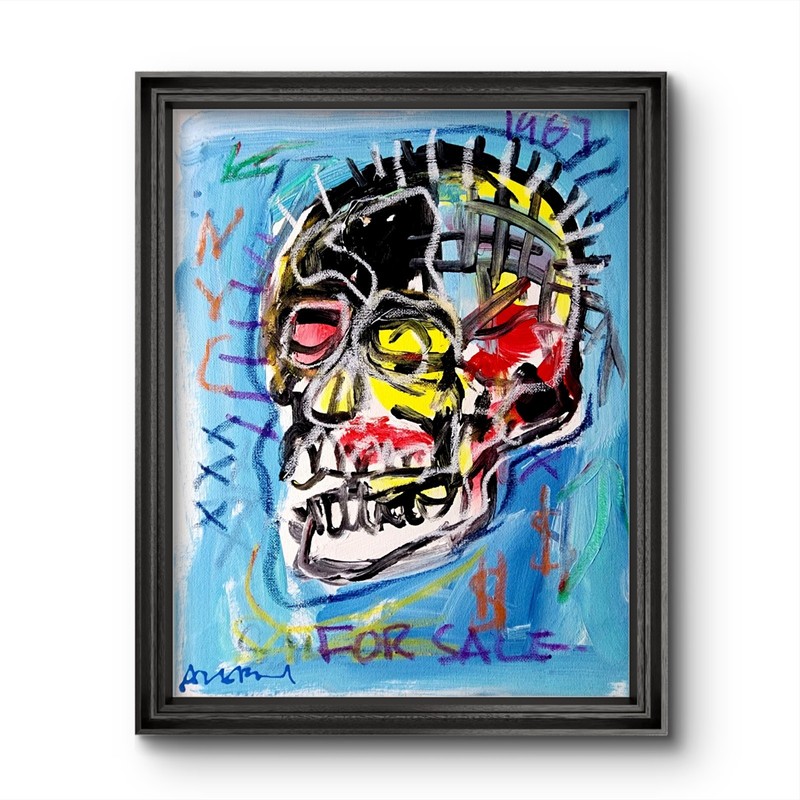 Aleph Original Art Skull 14×11 Neo Expressionist Basquiat Painting Canvas