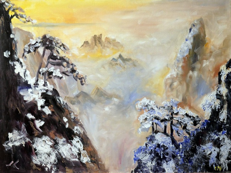 «Mountain Zen» #179 – Original Expressive Oil Painting by Julia Lu 18″x24″
