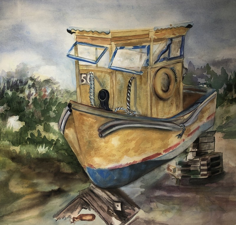 Watercolor Painting Artist Signed Joan Perry Original Vintage Art 30”Wx22 1/4”H gallery