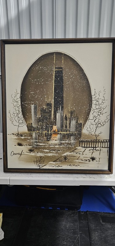 Eduardo Oropeza Chicago Skyline Oil Painting Signed Framed 24×20 Mid Century…