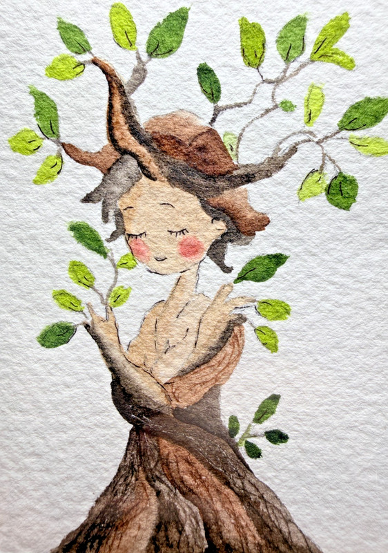 ACEO Original OOAK Signed (Not a Print) «Blessed» Woman Tree Spirit Art Card