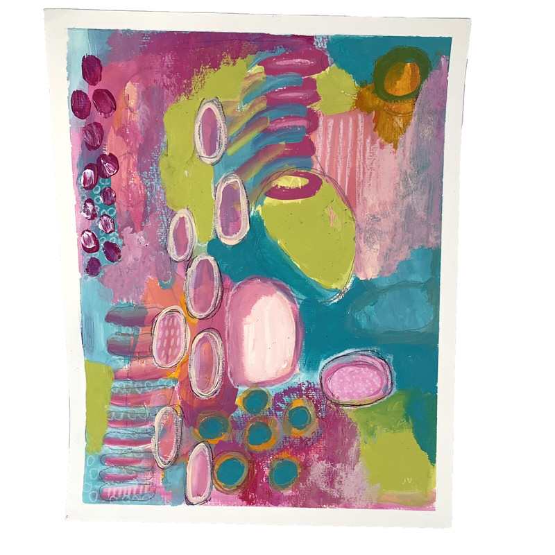 Original Abstract Art Painting on Paper Cheerful Bright Colorful Acrylic 11x14b