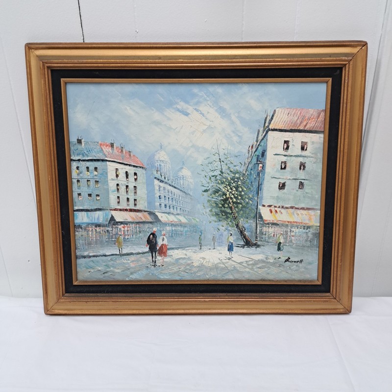 Vintage Signed Caroline Burnett Oil On Canvas Painting 20×16″ Paris Street