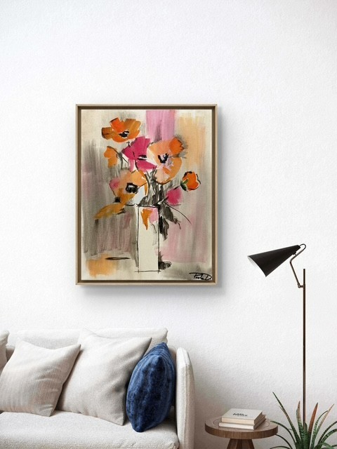 Original Modern Abstract Expressionist Flowers 14x11 Canvas Signed gallery