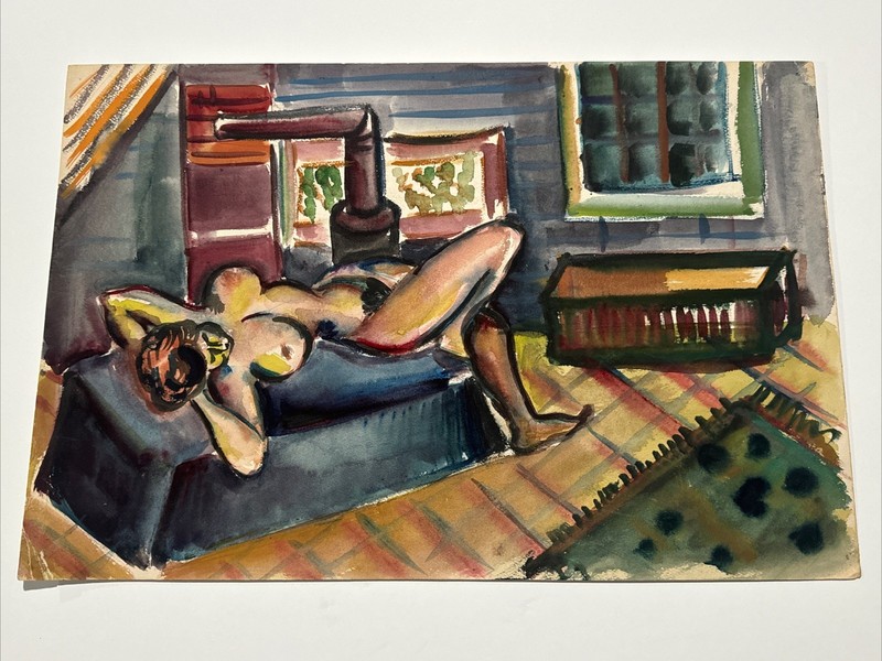 Antique Painting Pretty Woman Women Female Model Interior 1940’s Sylvia Ludins