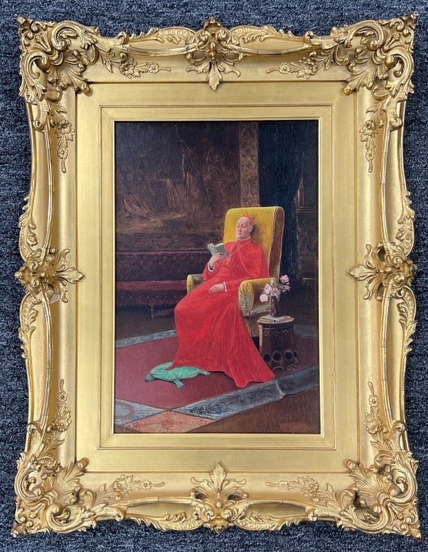 Rare OOAK Antique Farsky Signed Oil Mahogany in Authentic Giltwood Frame Signed