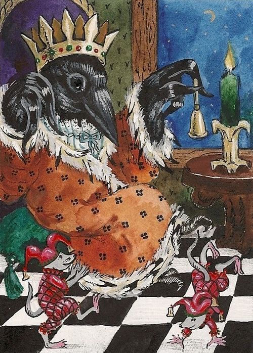 ACEO PRINT OF PAINTING RYTA KING RAVEN CROW MOUSE ART GOTH MICE HALLOWEEN Bell