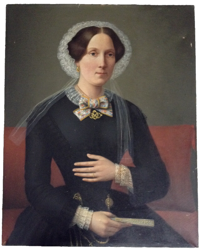 Antique French Academic Large Oil on Canvas 1870’s Portrait of an Elegant Woman