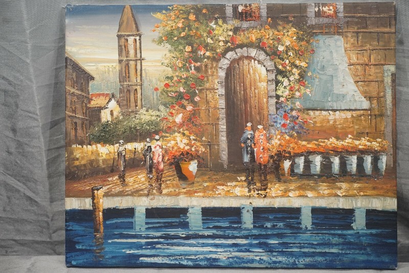 Minnesota Artist Impressionist Oil Painting of Seaside Village 16X20