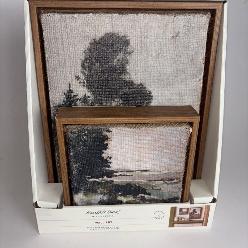 Hearth & Hand with Magnolia Framed Landscape Burlap Wall Art. 2 Pcs New