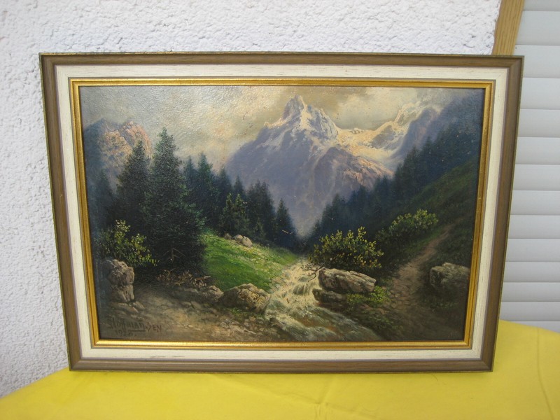 Oil painting mountain landscape with torrent signed: Georg Hoffmann sen from collection