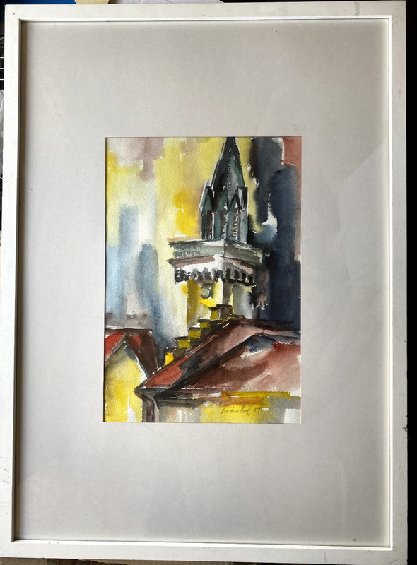 Hans Lindenthal 1938 Church Tower Watercolour Gallery Signed Rare Gothic Dom