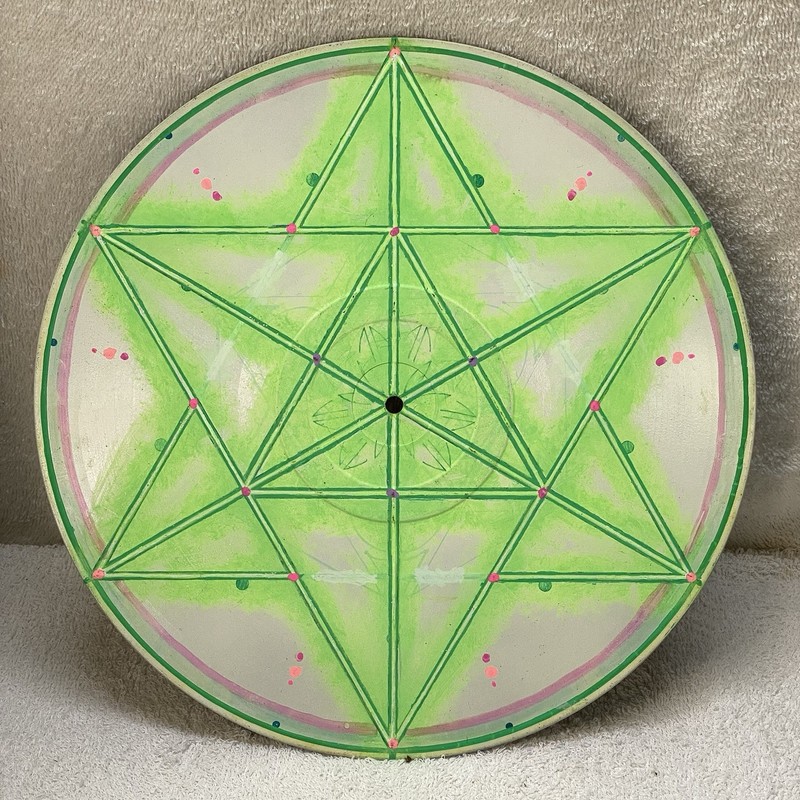 12”LP Hand Painted Art Vinyl Record Sacred Geometric Dot Work UV Glow In Dark