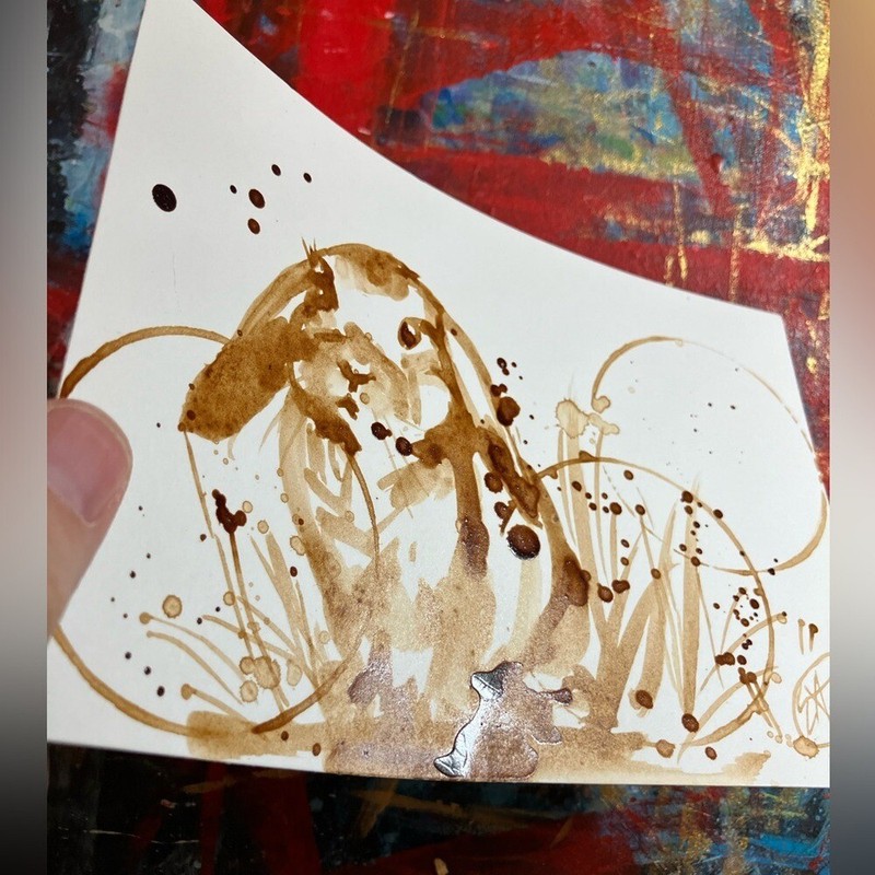 Original Coffee Bunny Rabbit Painting art Animal Nature Kitchen Artwork Pubs USA gallery