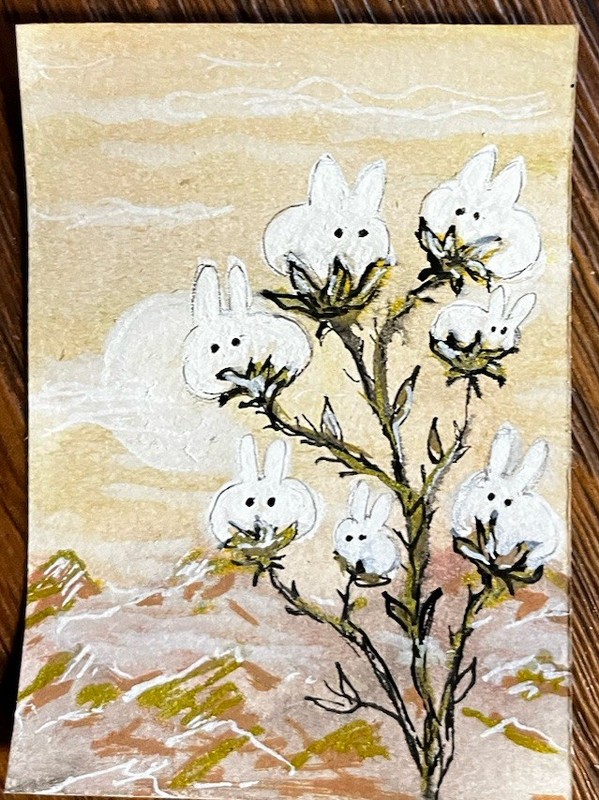 ACEO Original Cotton Bunnies Dusk painting ACT OOAK Cottagecore Whimsical Art gallery