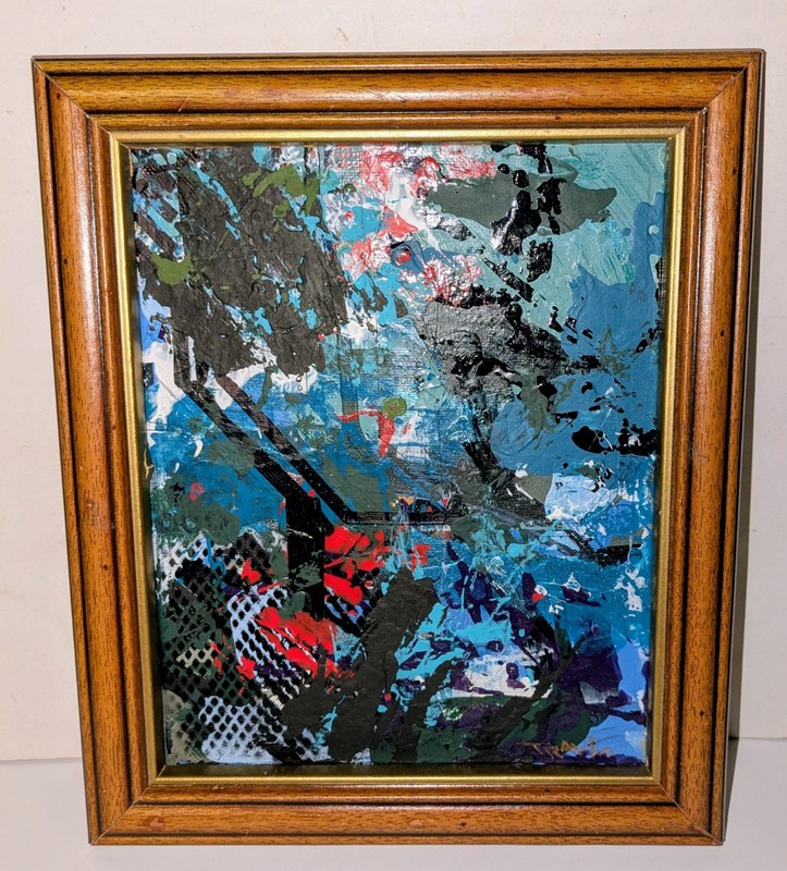 Abstract Original Painting Framed 10×12 Cyber Punk Circuit Board Textured Art