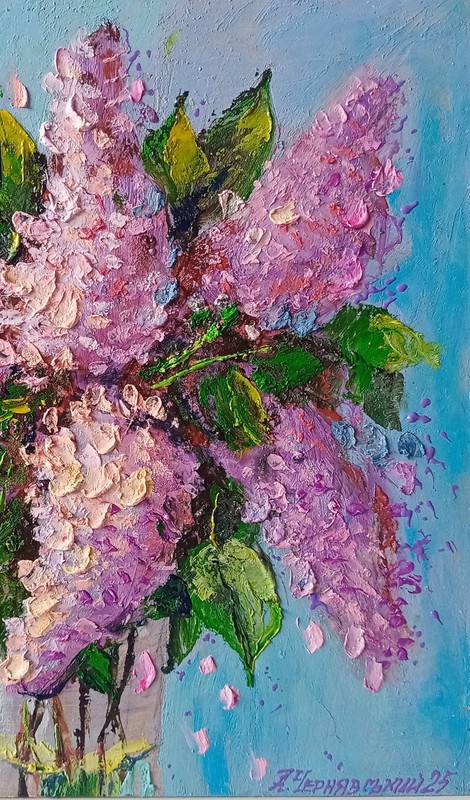 Lilac Impasto Painting Original Art Impression Oil Painting 11.8 x 11.8 in gallery