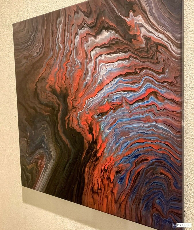 Original Acrylic Abstract Painting Canvas Red Lava volcano wave wall art square gallery