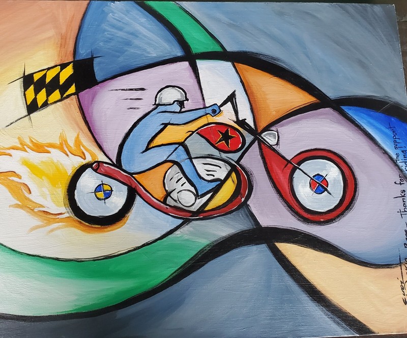 Commissioned Painting, Rag – Rider by Carl “Eugi” Hall signed w/personal message