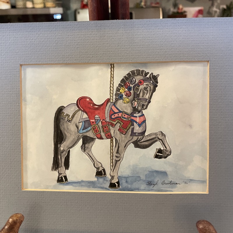 Vintage 1986 Sheryl Brookman Carousel Horse Ink And Watercolor Original 8x10 gallery