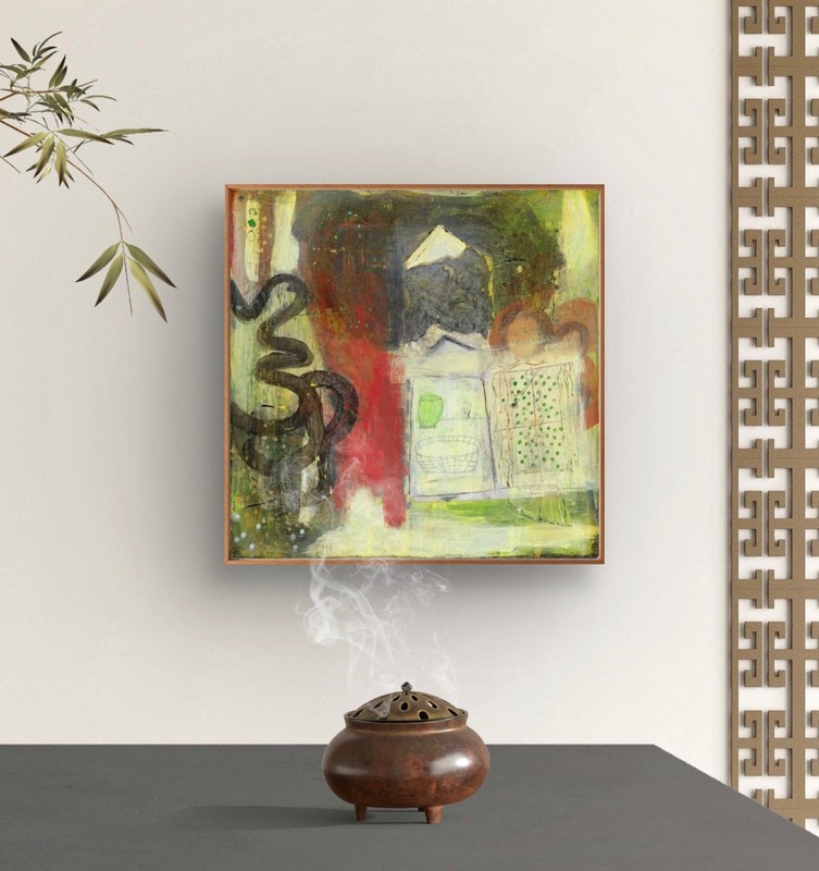 Original Abstract 12x12 Acrylic Painting on Wood Panel, Pie Safe, Holly Hammond gallery