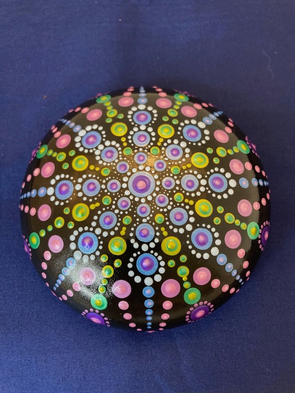 Large Mandala Dot Art Painted Rock Stone - Blue Green Pink gallery