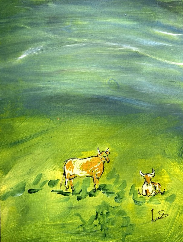 SAMATOWIC Original Abstract Cows Expressionism 9x12 Handmade Signed Fine Art 27 gallery