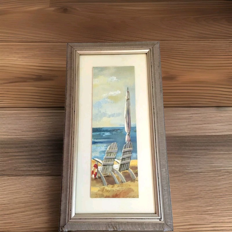 Wood Panel Painting – Sunny Beach Panel 1V Signed Artwork, 25 x 13 Inches