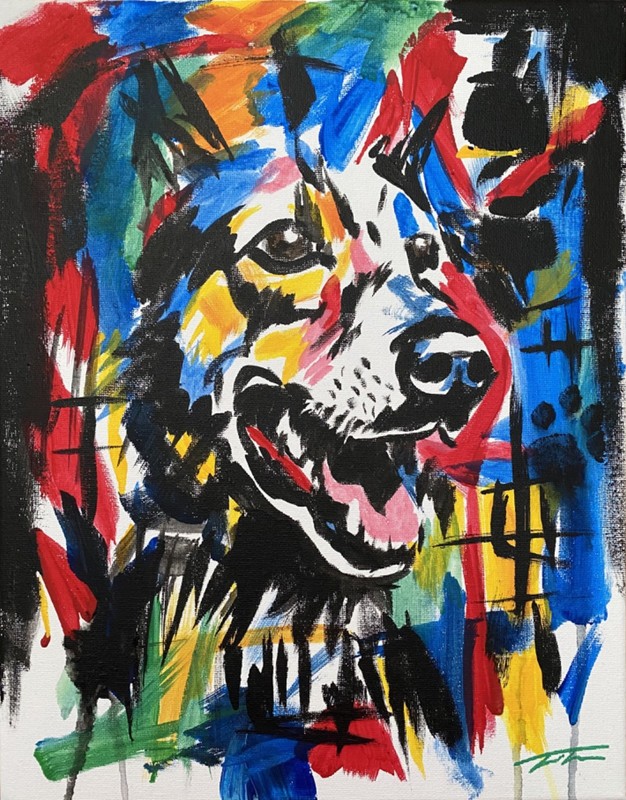 Happy Dog Pooch Colorful Abstract Modern Original Art 14x11 Canvas gallery