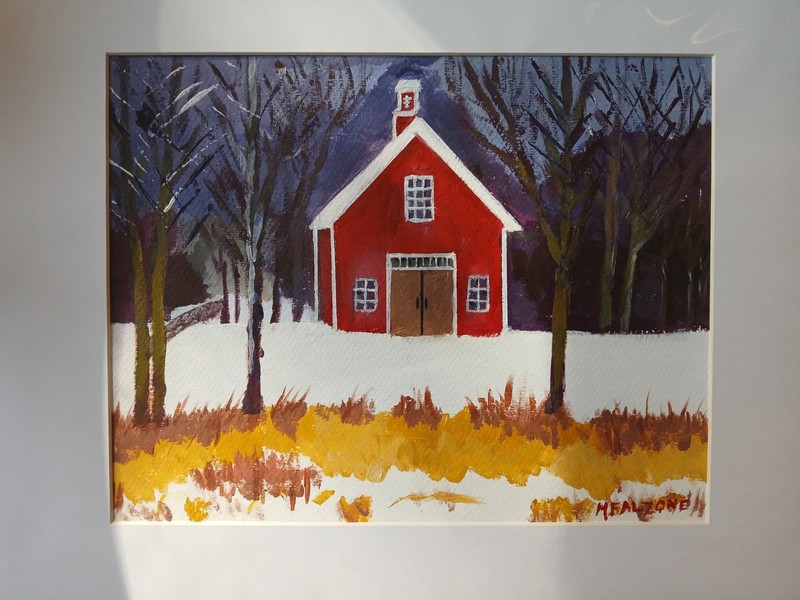 Impressionism Hollis Red Barn 11X14 Hand Painted Matted to 16x20 colorful Art gallery