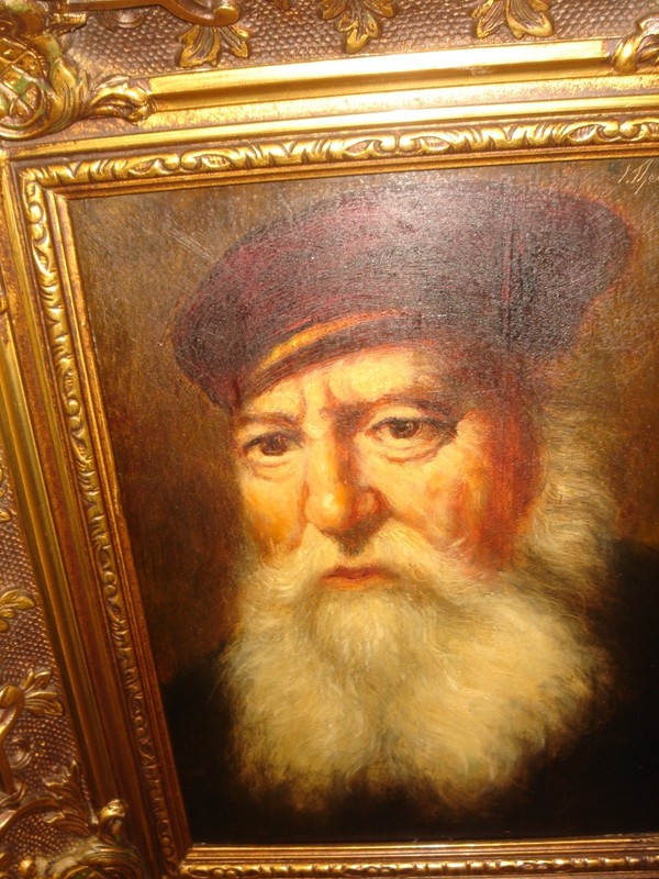 Antique oil painting, { Johannes Theuns, 1877- 1961, The Merchant - Rembrandt }. gallery