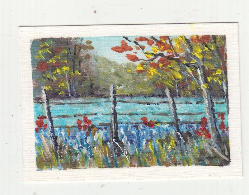 ACEO Collectible landscape orig Gouache painting fine art The South Pasture