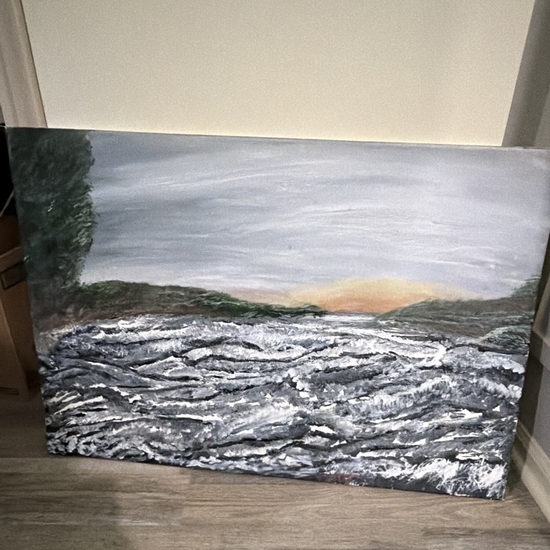 Large Impressionist Seascape Ocean Sunset Canvas Painting Unframed, Single gallery