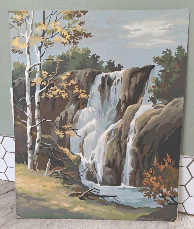 Vintage Waterfall Paint By Number Wall Art Decor Fall Nature Outdoors 16×20″