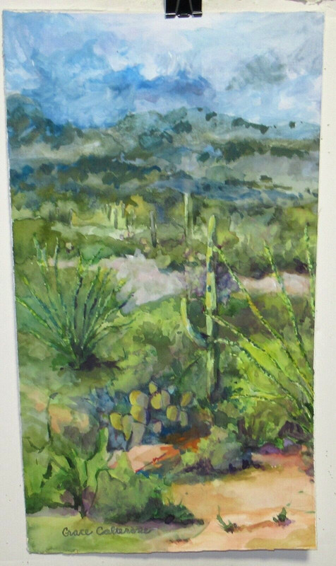 GRACE CALTERONE «CLOUDS OVER TUCSON MOUNTAINS» ORIGINAL WATERCOLOR PAINTING