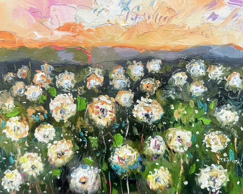 Oil painting ORIGINAL art Dandelion Wildflower Field Flower landscape 8×10