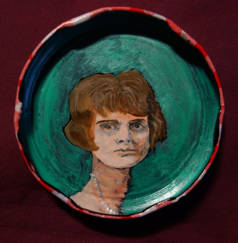 DAPHNE DU MAURIER, Jam Jar Lid Portrait, New Orleans Outsider Folk Art PETER ORR